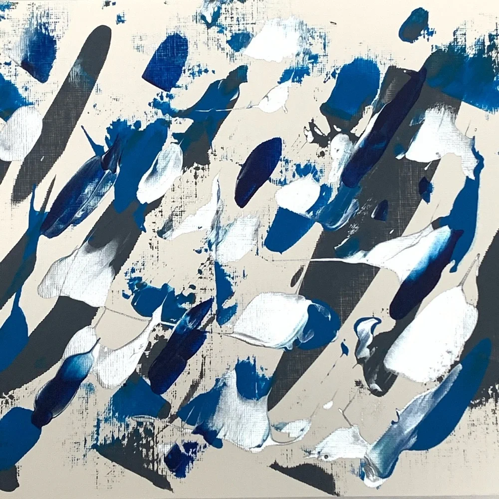 Blues, grey & silver abstract original - 9” x 12”